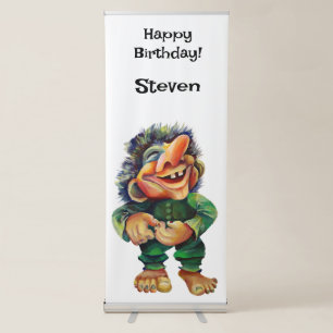 Scandinavian Funny Troll Illustration Watercolor Retractable Banner