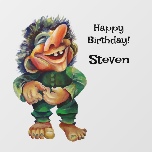 Scandinavian Funny Troll Illustration Watercolor Window Cling (Sheet)