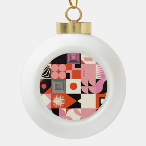 Scandinavian Geometric Colorful Artwork Pattern Ceramic Ball Christmas Ornament