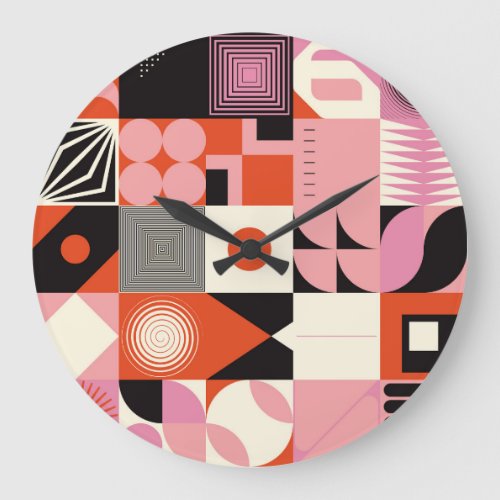 Scandinavian Geometric Colorful Artwork Pattern Large Clock