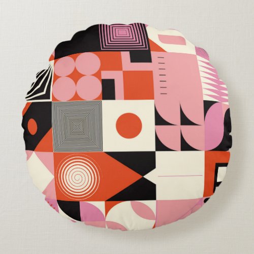 Scandinavian Geometric Colorful Artwork Pattern Round Pillow