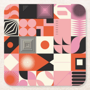 Scandinavian Geometric: Colorful Artwork Pattern Square Paper Coaster