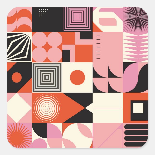 Scandinavian Geometric: Colorful Artwork Pattern Square Sticker (Front)