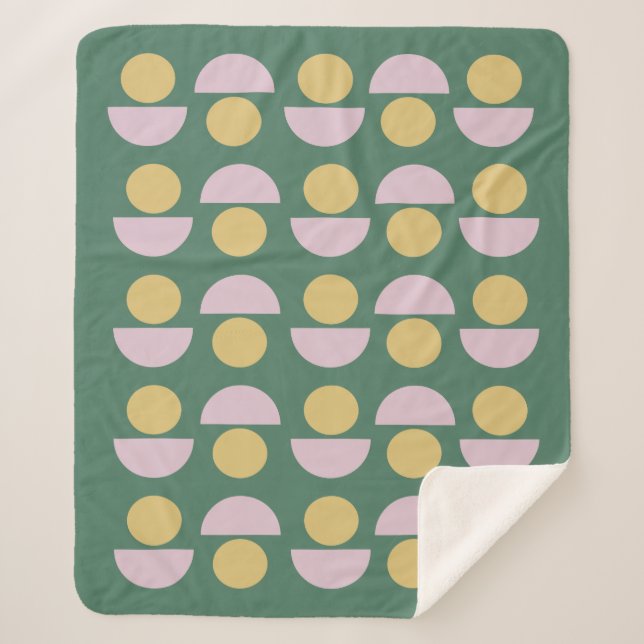 Scandinavian Geometric Floral Pattern in Green Sherpa Blanket (Front)