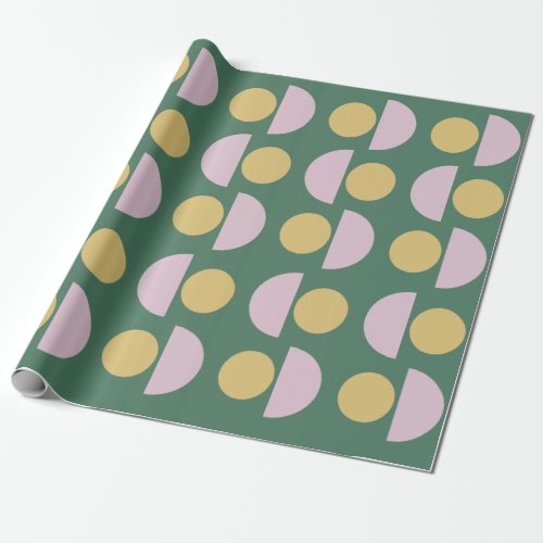 Scandinavian Geometric Floral Pattern in Green Wrapping Paper