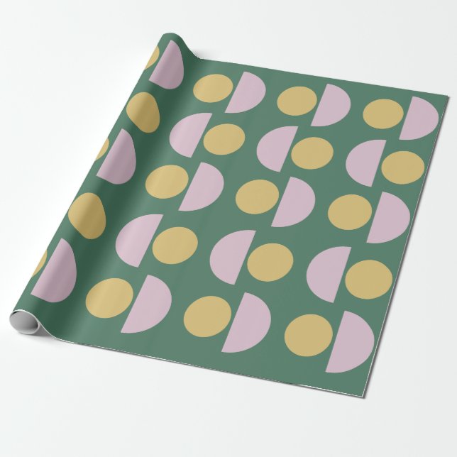Scandinavian Geometric Floral Pattern in Green Wrapping Paper (Unrolled)
