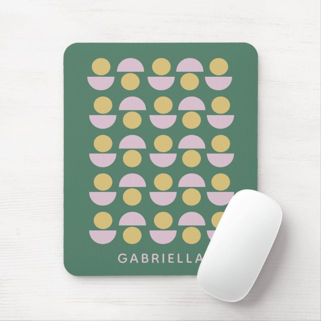 Scandinavian Geometric Green Floral Personalized Mouse Pad (With Mouse)