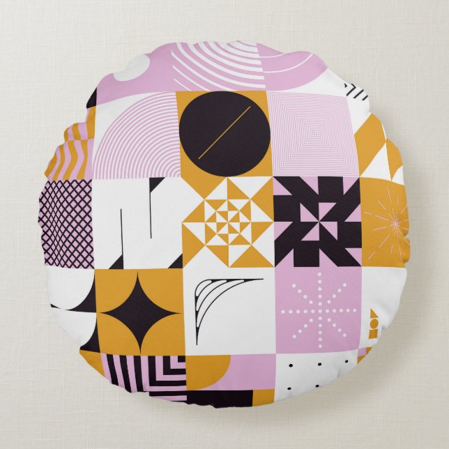 Scandinavian Geometric: Hand-Drawn Artwork. Round Pillow (Front)