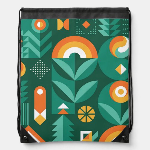 Scandinavian Geometric Vintage Agriculture Symbol Drawstring Bag