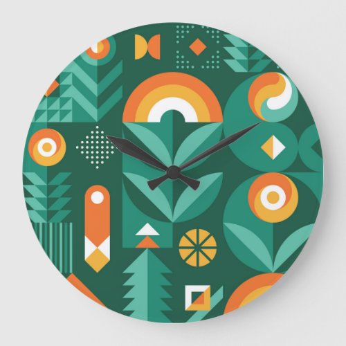 Scandinavian Geometric Vintage Agriculture Symbol Large Clock