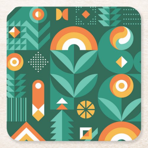 Scandinavian Geometric Vintage Agriculture Symbol Square Paper Coaster