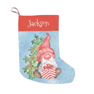 Scandinavian Gnome Christmas Tree Personalized Small Christmas Stocking