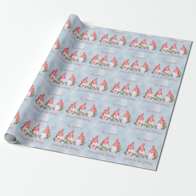 Scandinavian Gnome for the Holidays Personalized  Wrapping Paper (Unrolled)