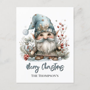 Scandinavian Gnome in Baby Blue Christmas Postcard