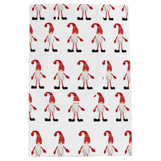 Scandinavian Gnome Red White Gray Xmas Pattern Medium Gift Bag (Front)