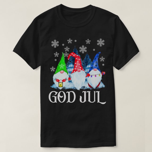 Scandinavian Gnomes God Jul Tomte Swedish Christma T-Shirt (Design Front)