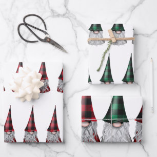 Scandinavian Gnomes in Plaid Wrapping Paper Sheets