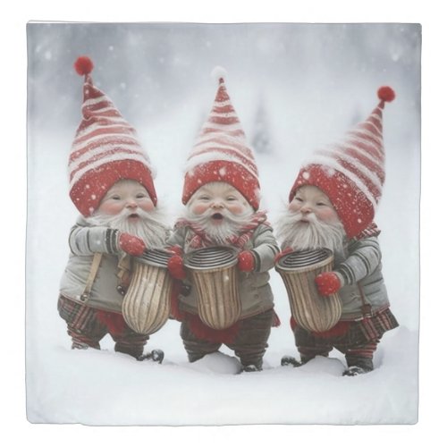 Scandinavian Gnomes Playing Tom_Tom Drums Duvet Cover