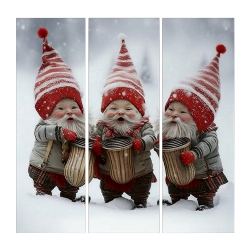 Scandinavian Gnomes Playing Tom_Tom Drums Triptych
