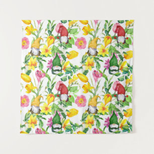 Scandinavian gnomes: spring floral watercolor. tapestry