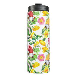 Scandinavian gnomes: spring floral watercolor. thermal tumbler