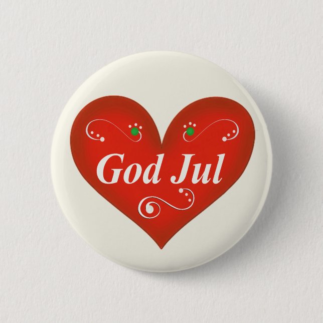 Scandinavian God Jul Christmas Heart Button (Front)