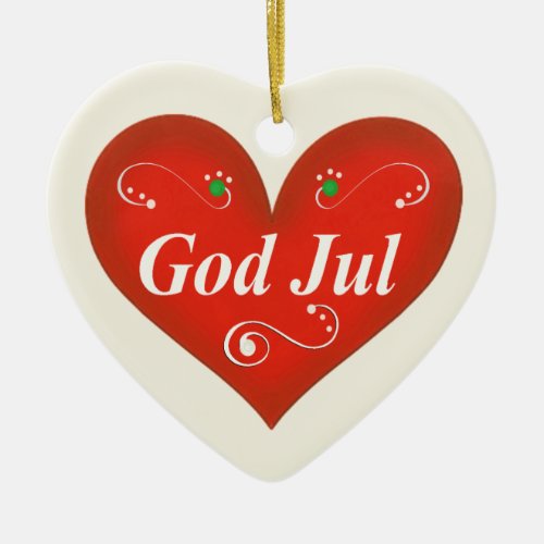 Scandinavian God Jul Christmas Heart Ceramic Ornament