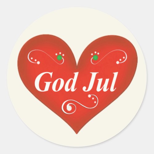 Scandinavian God Jul Christmas Heart Classic Round Sticker