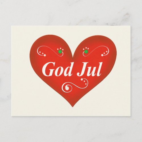 Scandinavian God Jul Christmas Heart Holiday Postcard