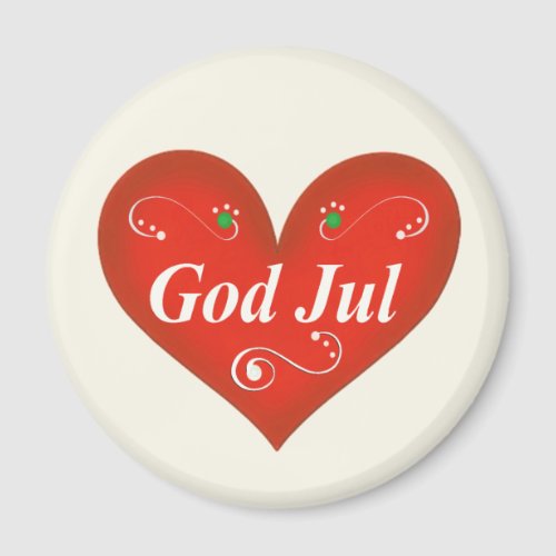 Scandinavian God Jul Christmas Heart Magnet