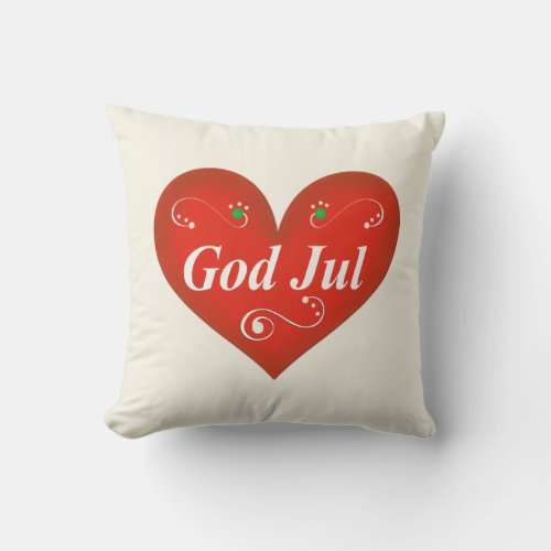 Scandinavian God Jul Christmas Heart Throw Pillow