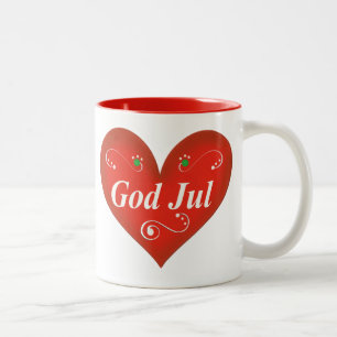 Scandinavian God Jul Christmas Heart Two-Tone Coffee Mug