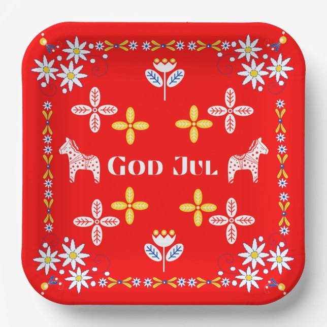 Scandinavian God Jul Christmas Tableware Paper Plates (Front)
