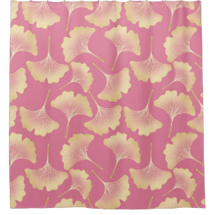 Scandinavian Gold Ginkgo Botanical Pink Pattern Shower Curtain
