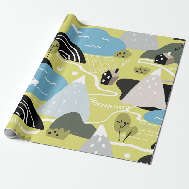Scandinavian graphic illustration seamless pattern wrapping paper (Unrolled)