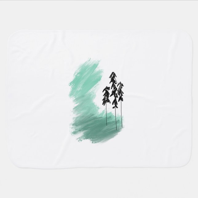 Scandinavian green tree art simple modern mint  baby blanket (Horizontal)