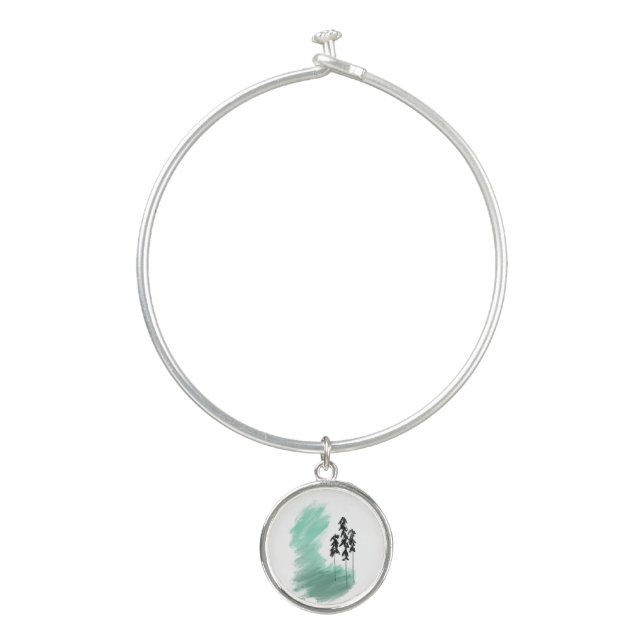 Scandinavian green tree art simple modern mint   bangle bracelet (Front)