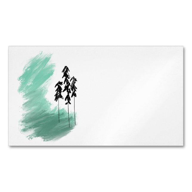 Scandinavian green tree art simple modern mint  business card magnet (Front)