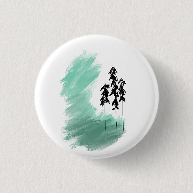 Scandinavian green tree art simple modern mint   button (Front)