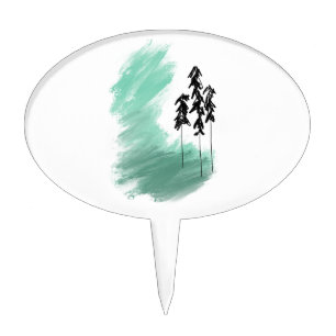 Scandinavian green tree art simple modern mint cake topper