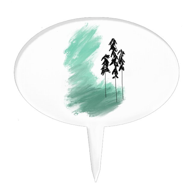 Scandinavian green tree art simple modern mint  cake topper (Front)