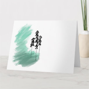Scandinavian green tree art simple modern mint card
