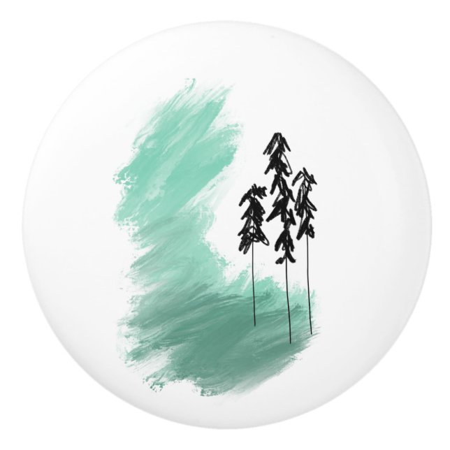 Scandinavian green tree art simple modern mint   ceramic knob (Front)