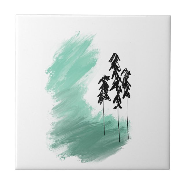 Scandinavian green tree art simple modern mint   ceramic tile (Front)