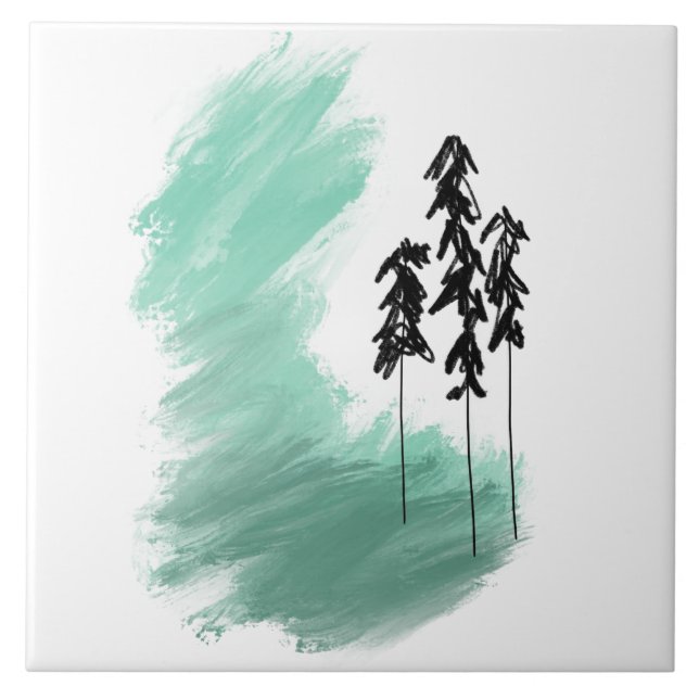 Scandinavian green tree art simple modern mint   ceramic tile (Front)