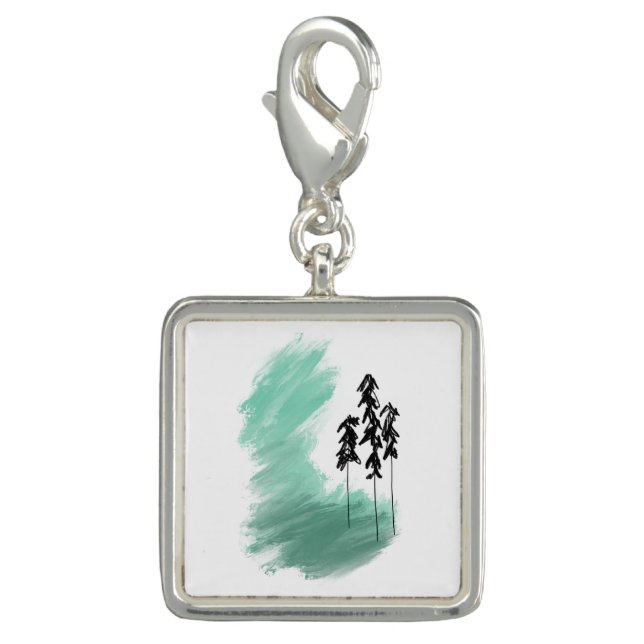 Scandinavian green tree art simple modern mint  charm (Front)