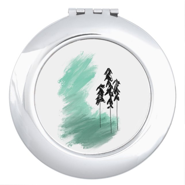 Scandinavian green tree art simple modern mint  compact mirror (Front)