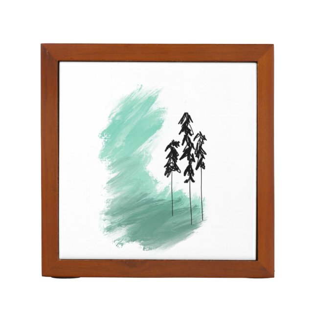 Scandinavian green tree art simple modern mint  desk organizer (Front)