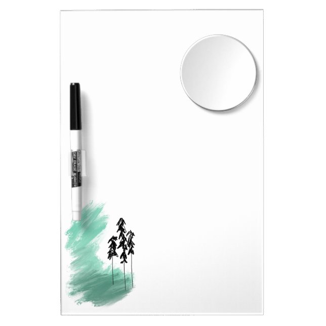 Scandinavian green tree art simple modern mint  dry erase board with mirror (Front)