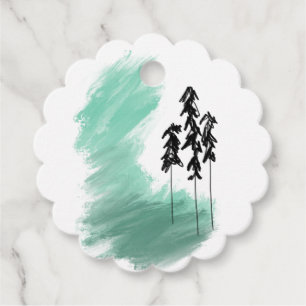 Scandinavian green tree art simple modern mint favor tags